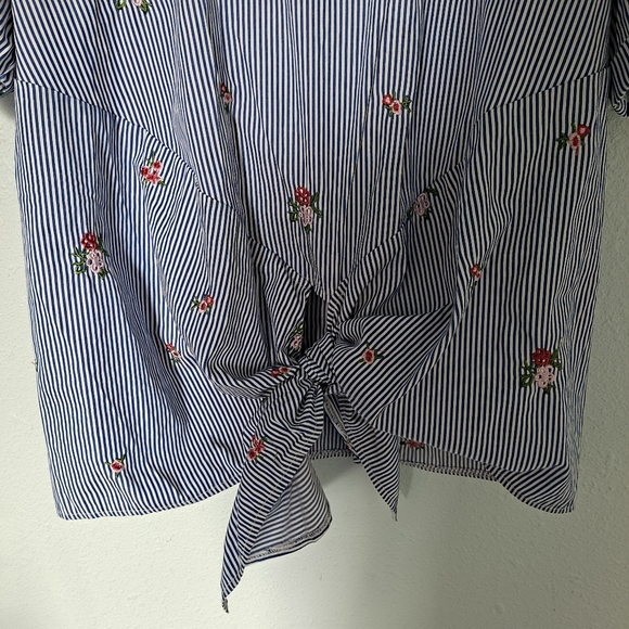 Haute Fox Striped Embroidered Front Tie Blouse - Picture 3 of 6